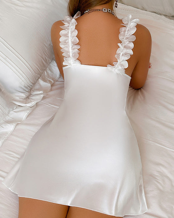 Floral Selveste Nattkjole I Sateng