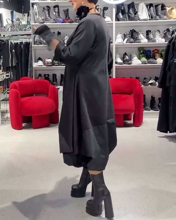 Kjole ensfarget fasjonable patchwork