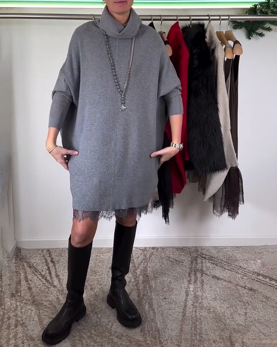 Stropper Blonder Mesh Kjole Drakt Høy Krage Flagermuserm