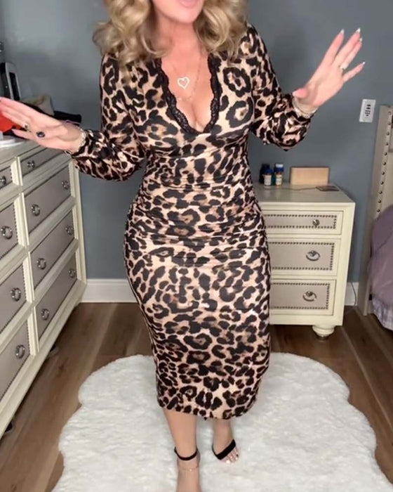 Kjole sexy leopard blonder v-hals