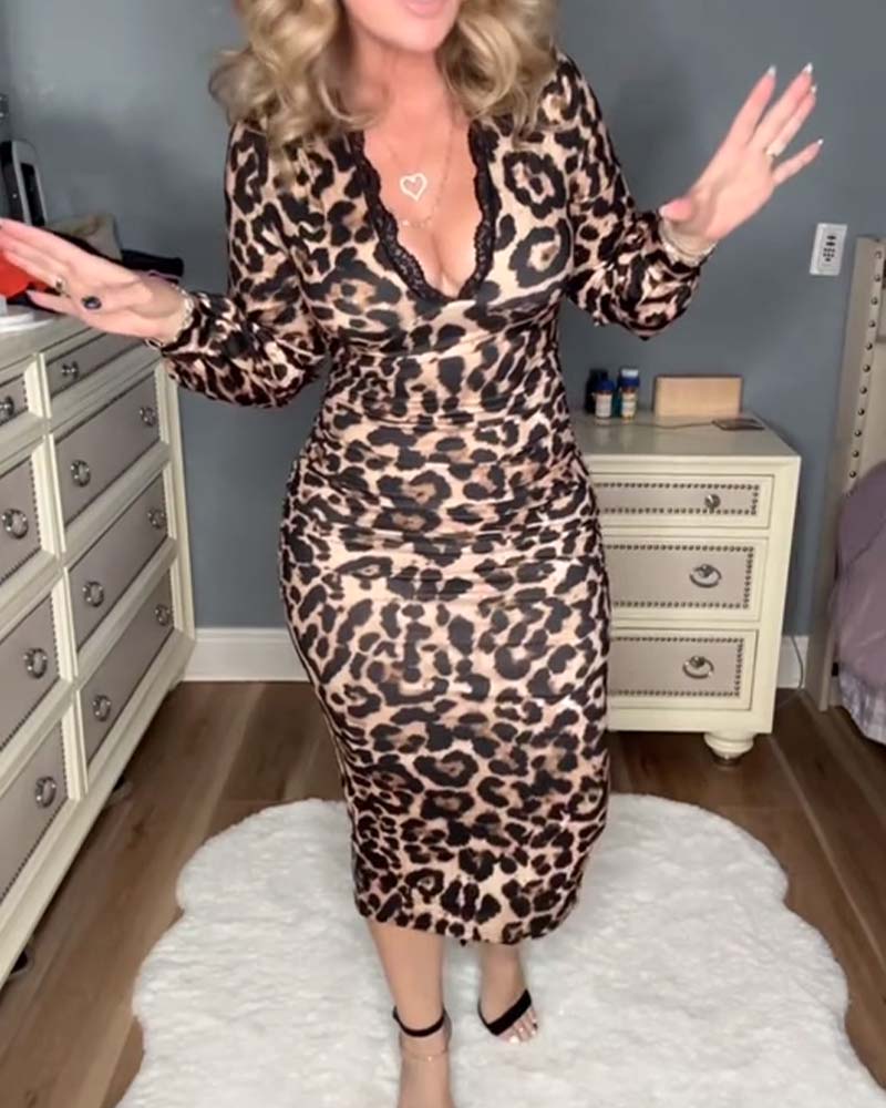 Kjole sexy leopard blonder v-hals