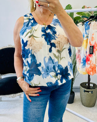 Tank Top Ermeløs Blomstret Plissert