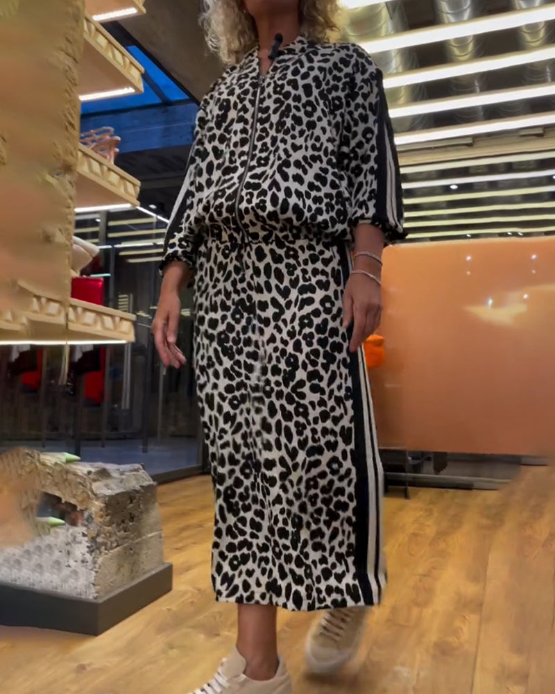 Leopardprint stripete skjørt todelt sett