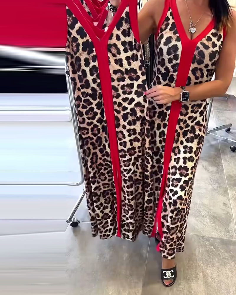 Kjole Ermeløs Elegant Leopardmønster Kontrast