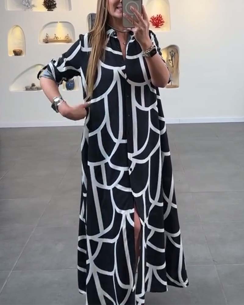 Lang kjole i jakkeslag med kontrasttrykk