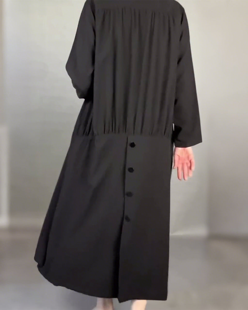Plus Size Løs Kjole Med Knapper I Ensfarge