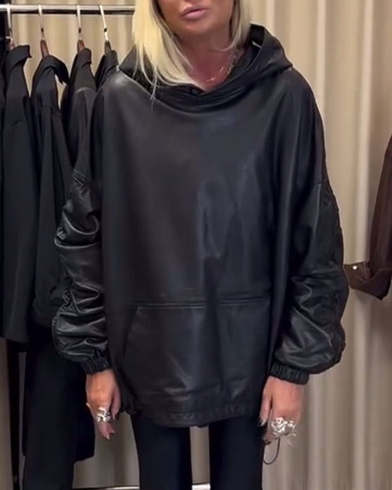 Løs Hettegenser I Pu-Skinn