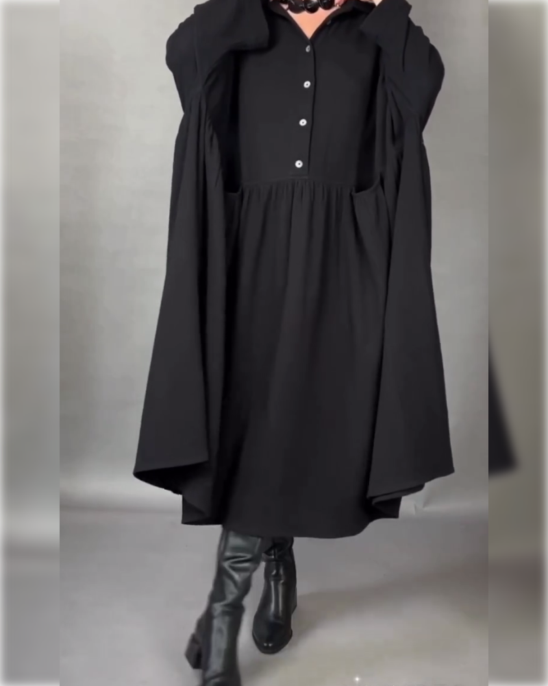 Oversized A-Formet Kjole Med Slagkrage Og Knapper
