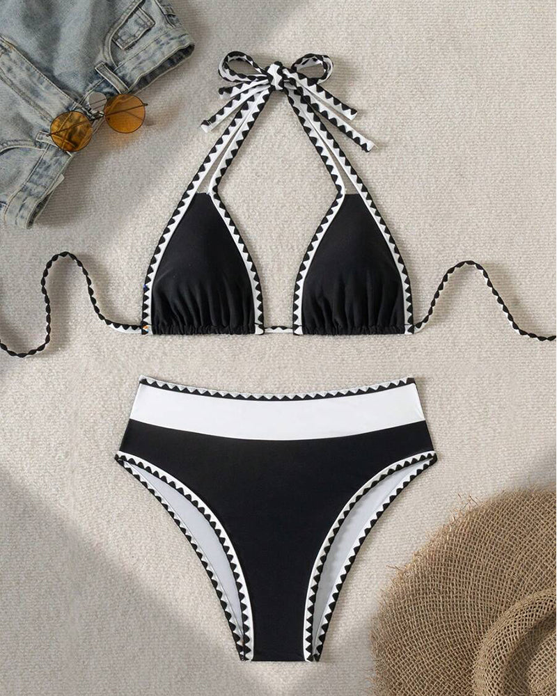 Bikini Sexy Kontrastfarge Splitt Trekant