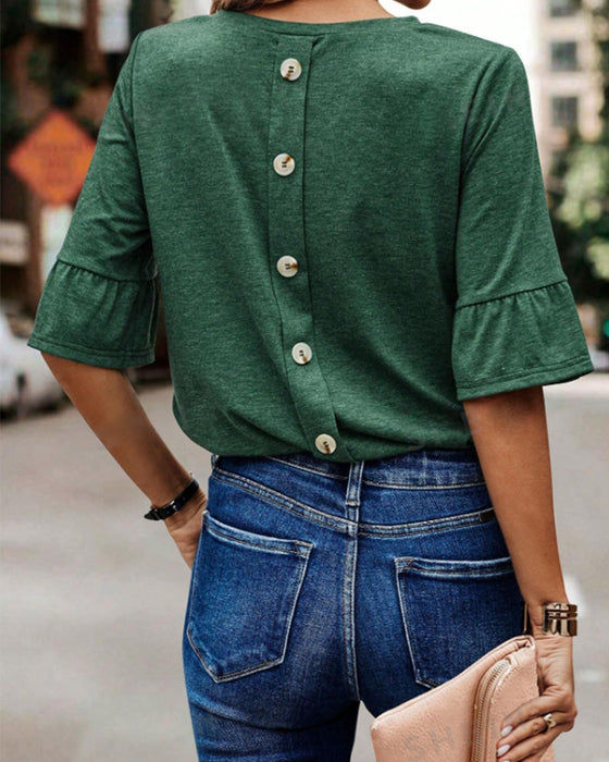 Ensfarget knapp bak elegant topp