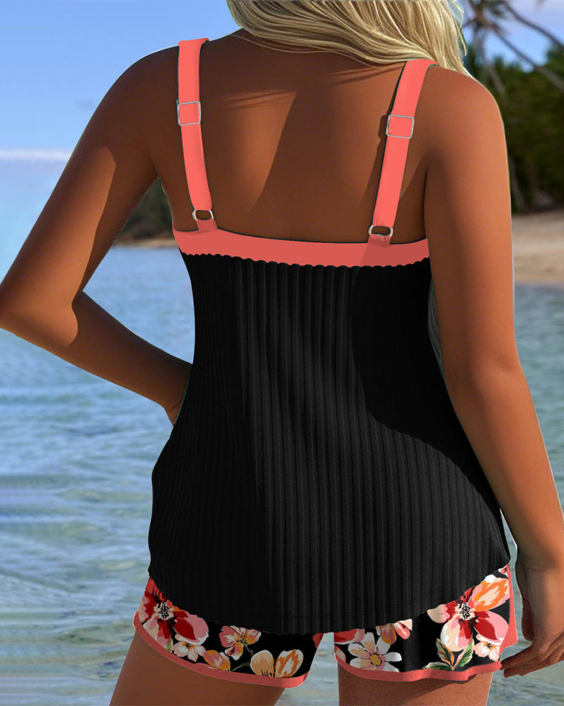 Tankini V-Hals Trykket Sportsbokser
