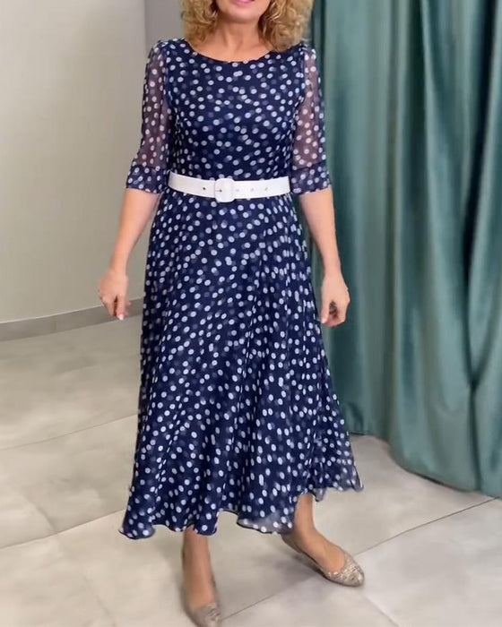 Kjole Halvermet Prikkete Chiffong