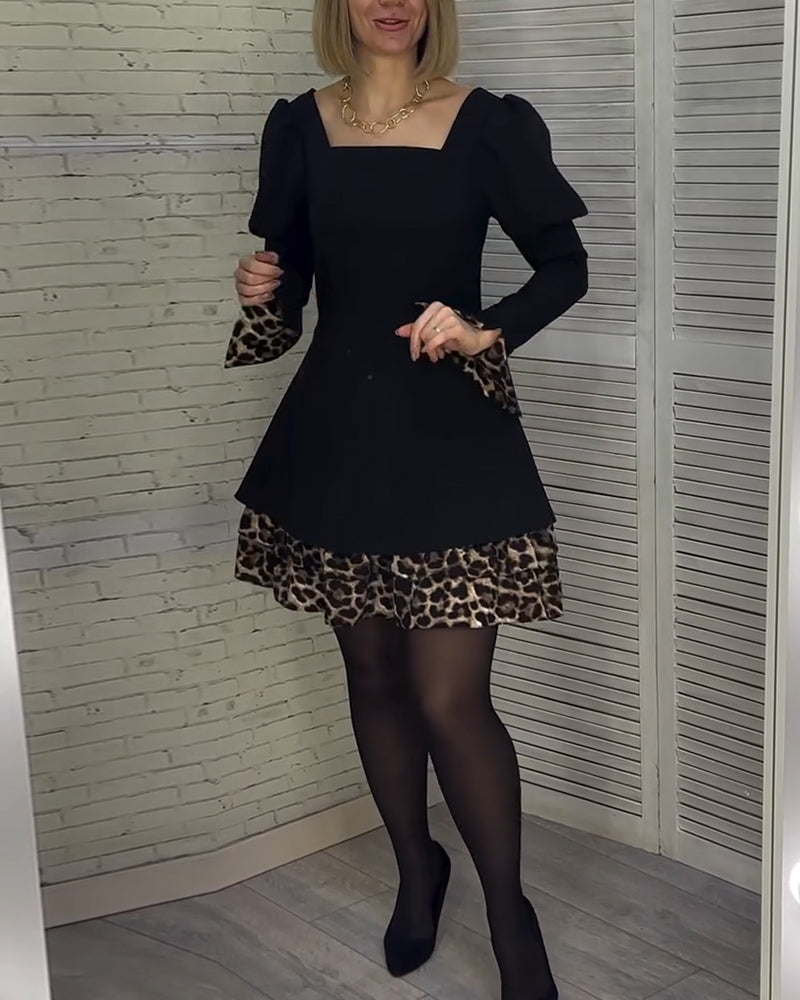 Kjole elegant leopardprint med pusermer
