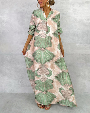 Kjole Med Elegant Stil Og Bladtrykk