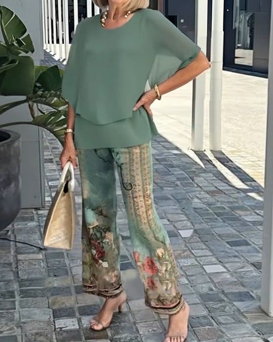 Set Fashion Trykte Rette Bukser