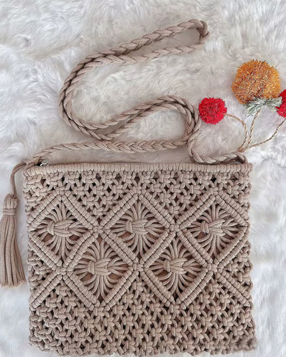 đLynsalgâĄMinimalistisk Dusk Dameclutch â Retro HĂ„ndveske i Bomullstau Sommerferie Boho Strandveske