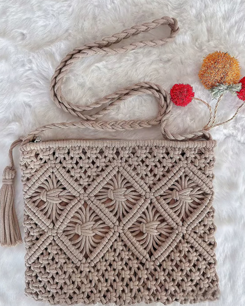 🏆Lynsalg⚡Minimalistisk Dusk Dameclutch – Retro Håndveske i Bomullstau Sommerferie Boho Strandveske
