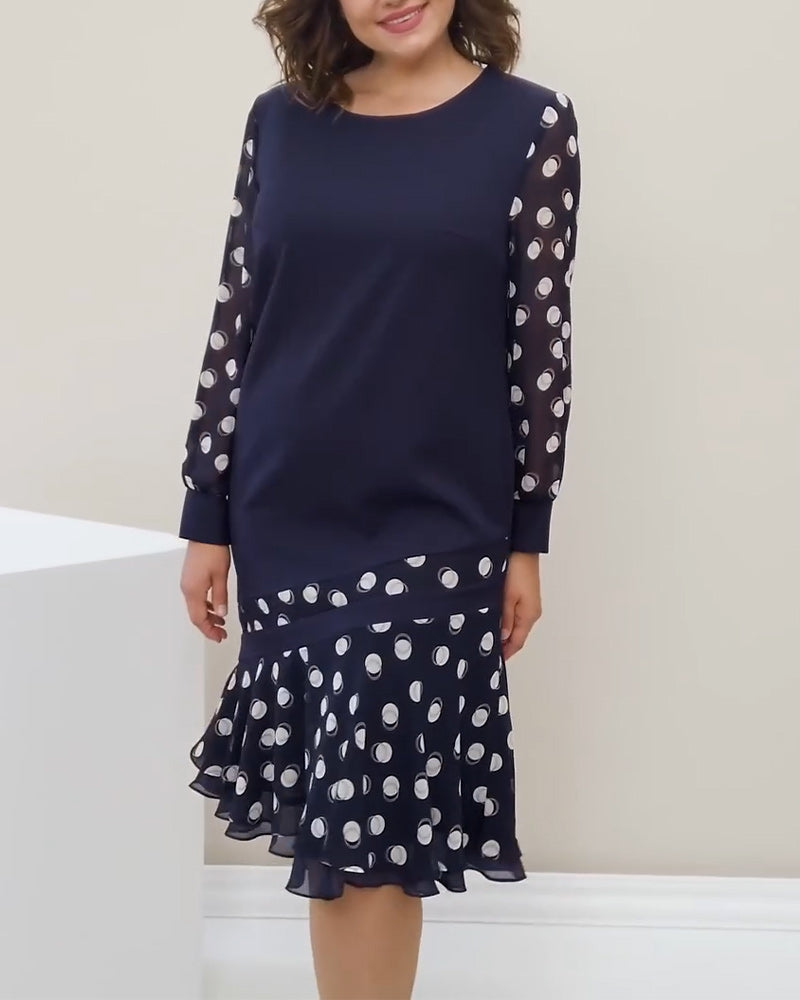 Kjole Rund Hals Lange Ermer Polka Dot