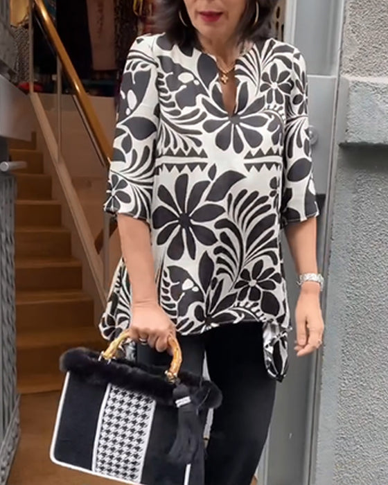 Bluse Vintage Halvermet Trykket