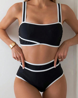 Badedrakt Todelt Stripet Fargeblokk Bikini