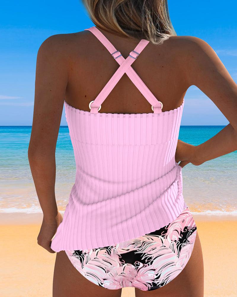 Tankini To-Delt Bryst Plisserte Trekanttrykk