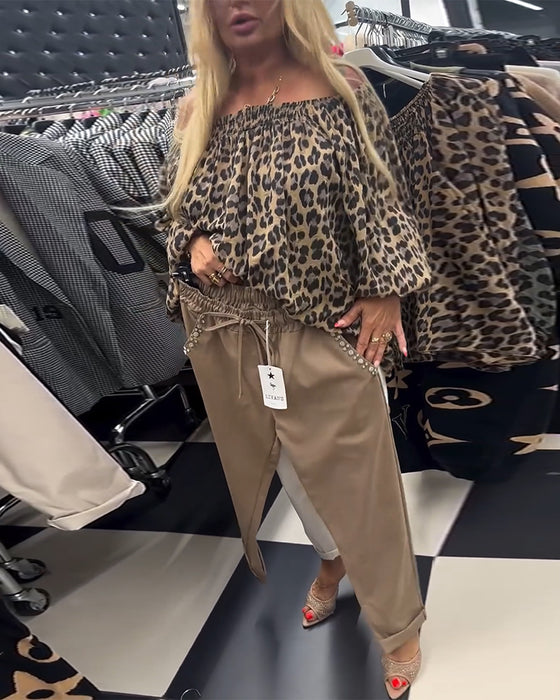 Ensfarget fritidsbukse med snøring