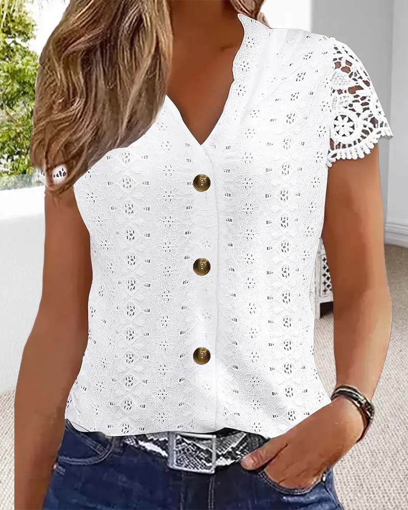 Bluse Ensfarget Uthult Kortermet