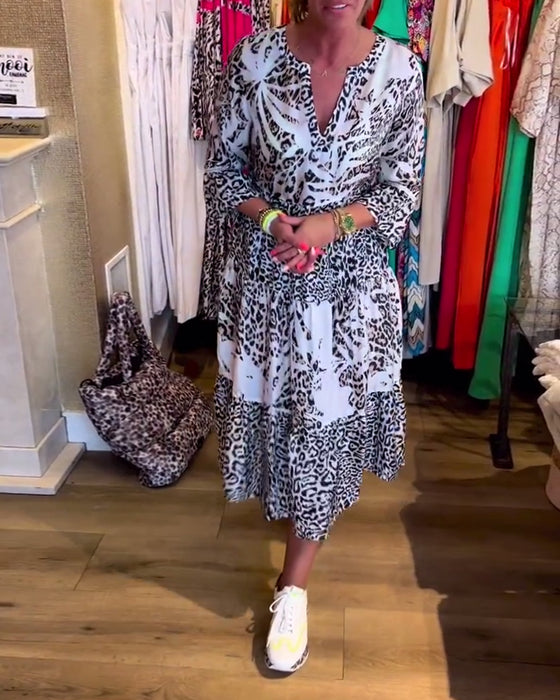 Leopardprint 3/4-ermet fritidskjole