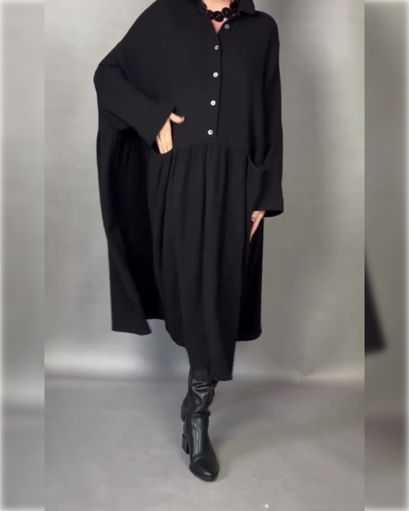 Oversized A-Formet Kjole Med Slagkrage Og Knapper