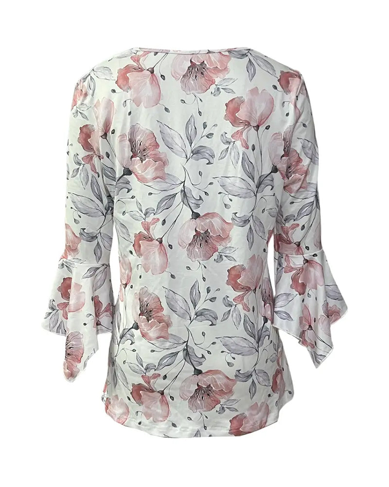 Bluse Vide Ermer Trykket Rysje