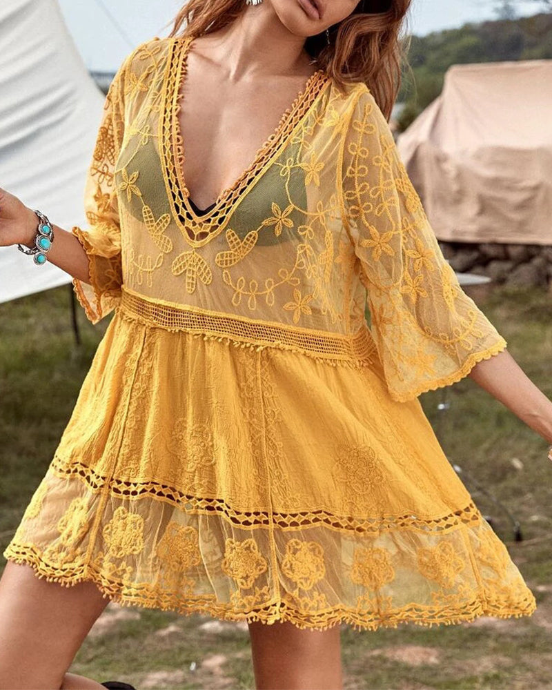Smock V-Hals Blondebrodert