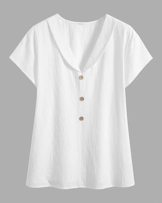 Bluse Krage Ensfarget Knapp Kortermet