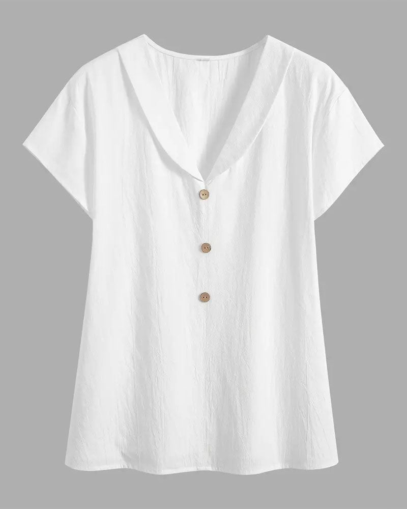 Bluse Krage Ensfarget Knapp Kortermet
