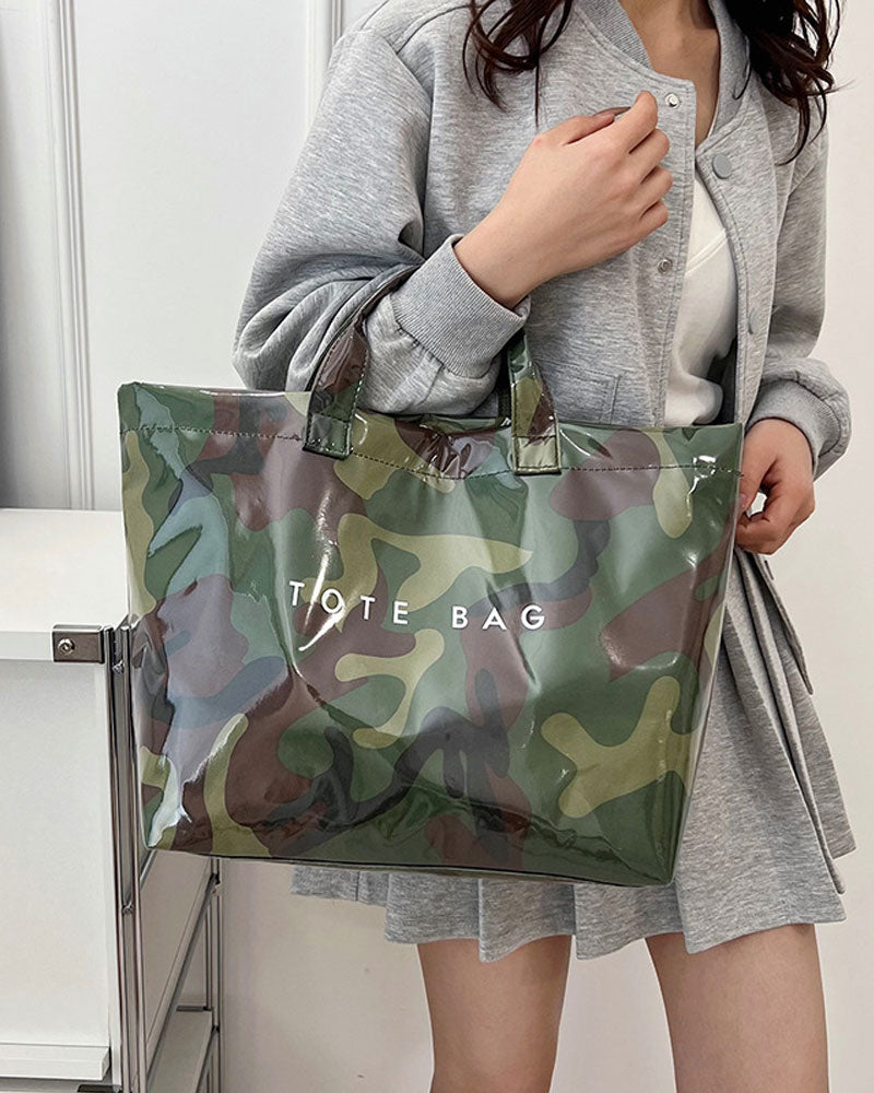 Tote Bag Dame Kamouflasje Og Bladtrykk