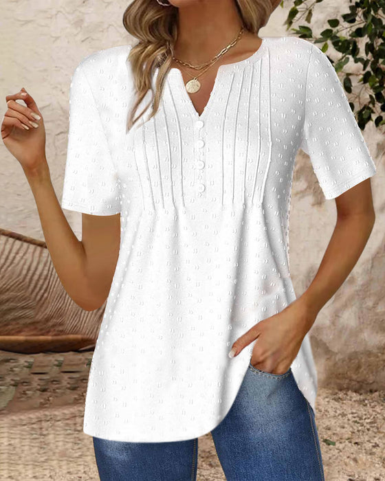 Enkel ensfarget jacquard V-hals kortermet topp