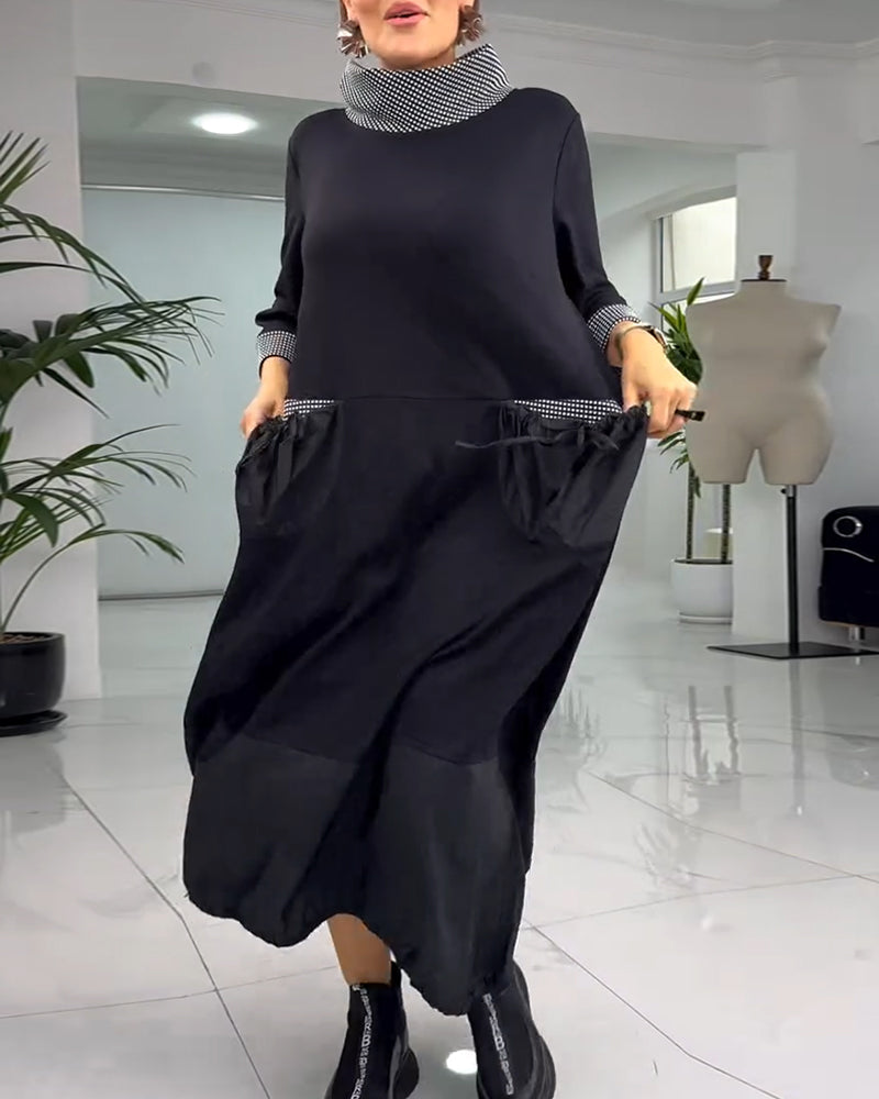 Uformelt rutete patchwork-lommekjole med høy krage