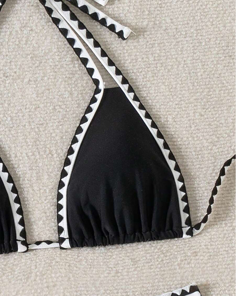 Bikini Sexy Kontrastfarge Splitt Trekant