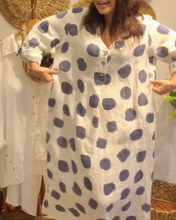 Kjole avslappet løs langermet polkaprikk