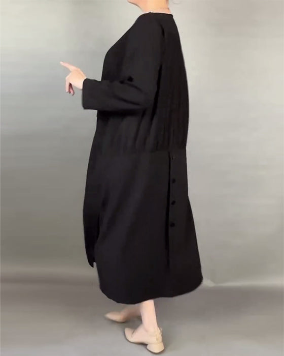 Plus Size Løs Kjole Med Knapper I Ensfarge