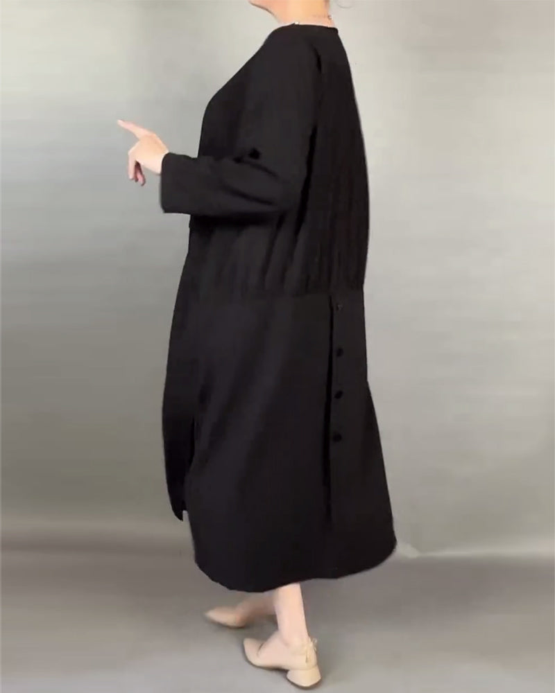 Plus Size Løs Kjole Med Knapper I Ensfarge