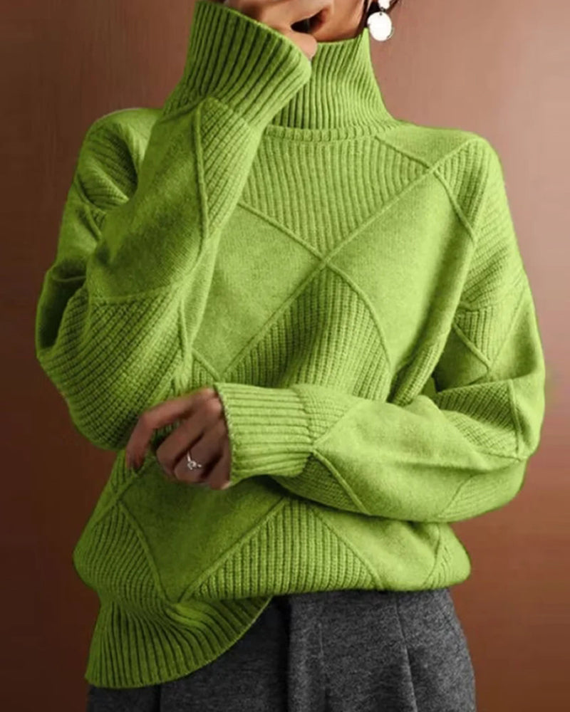 Enkel ensfarget diamantmønster og elegant turtleneck-genser