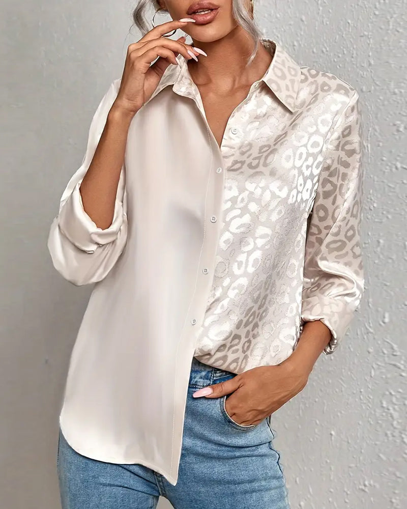 Skjorte Sateng Leopardprint Splittet
