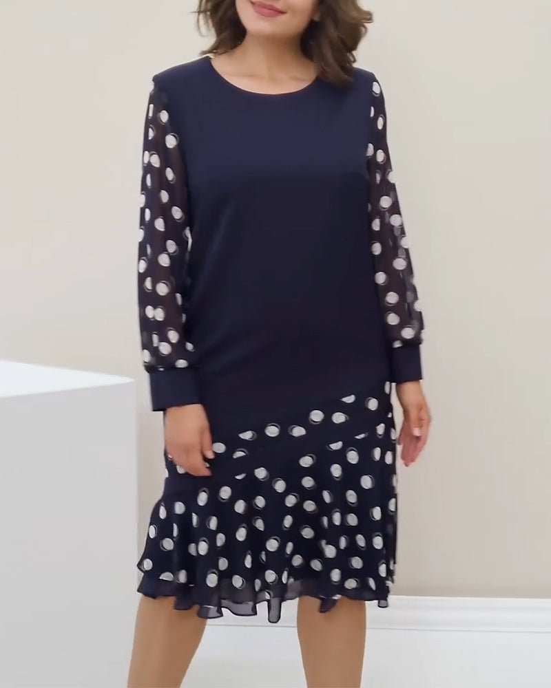 Kjole Rund Hals Lange Ermer Polka Dot