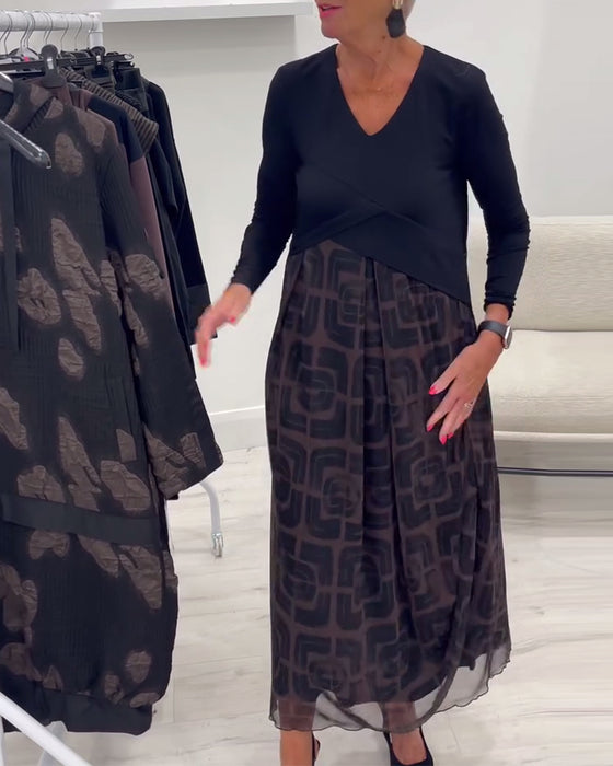 Kjole V-Utskjæring Langermet Lappet Arbeid