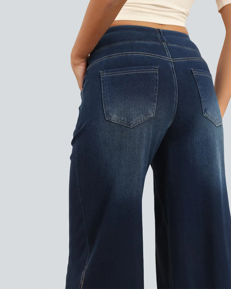 Denim Høy-Waisted Vasket Løs Baggy Casual