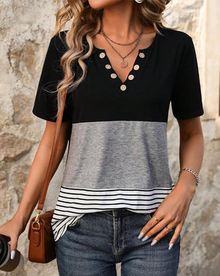 T-Shirt Casual Stripet Kontrastfarge