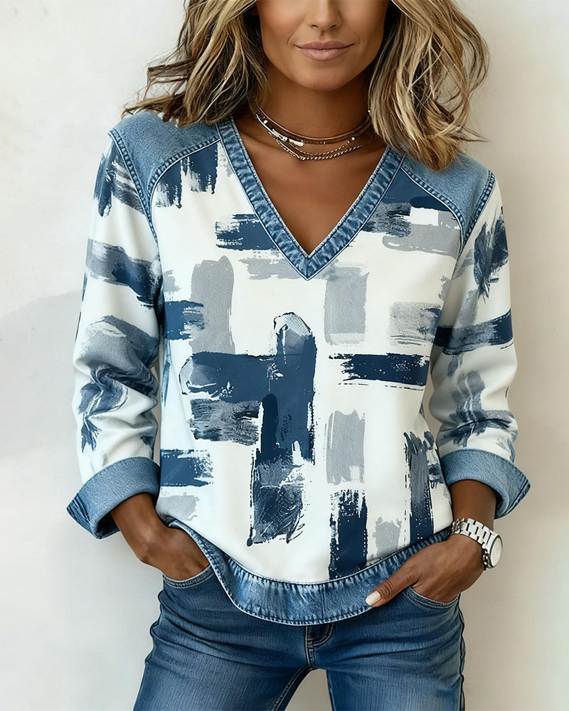 Langermet Sweatshirt Med Blekkmaleritrykk Og Lappverk