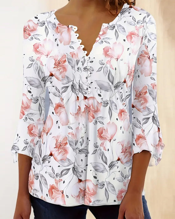 Bluse Vide Ermer Trykket Rysje
