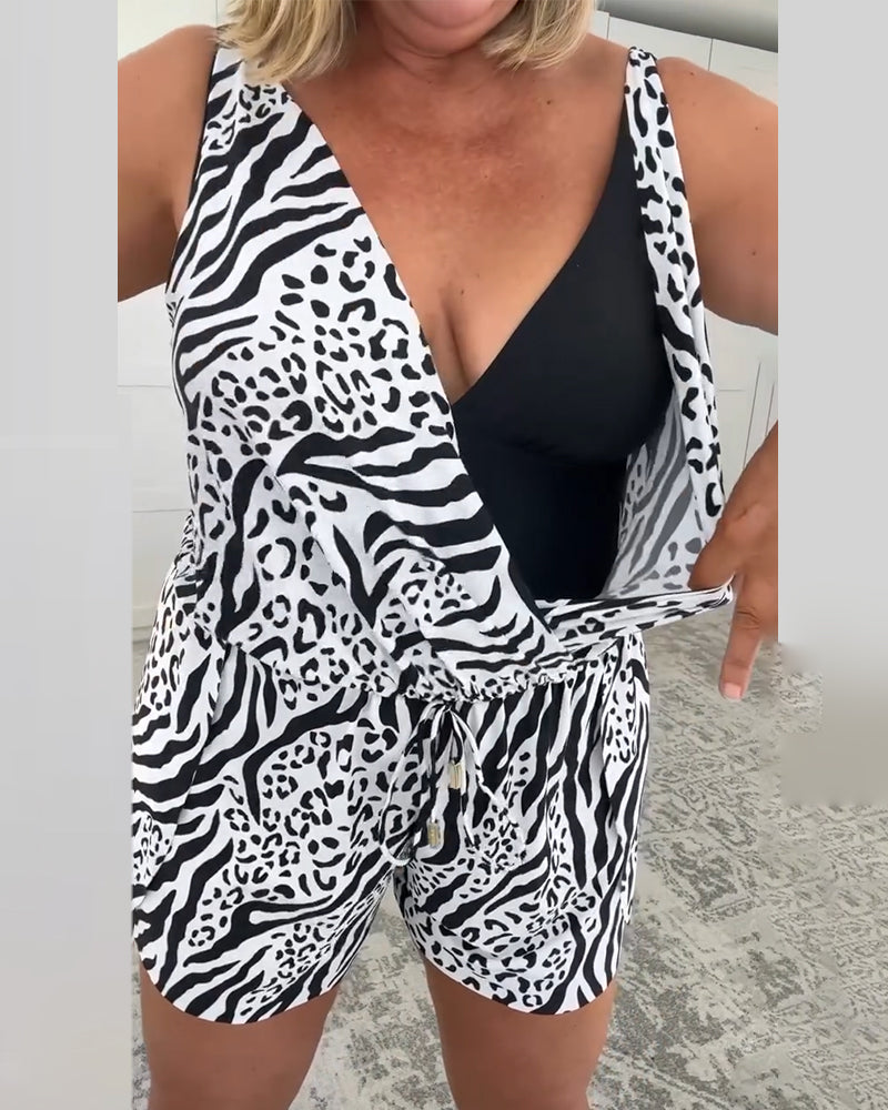 Slim Fit Badedrakt Med Zebra Mønster