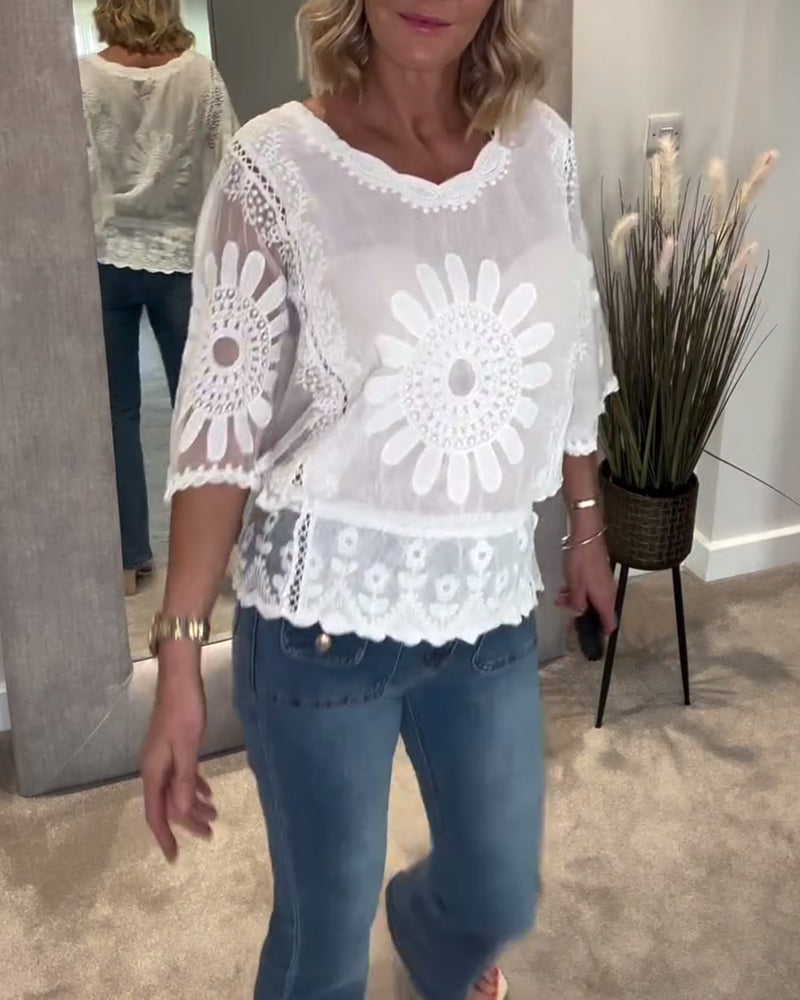 Bluse Brodert Flagermus Knipling